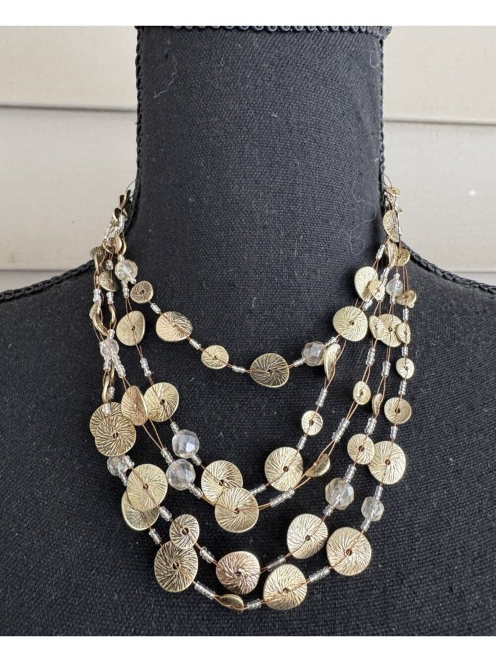 Chicos Gold Tone 16" 5 Layer Chain Seed Bead Beaded Charm Statement Necklace NEW - Picture 2 of 13